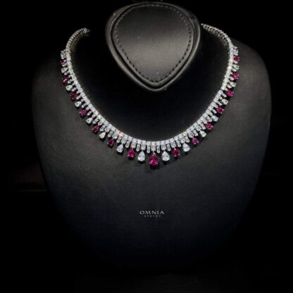 Omnia Nisrine Maroon Bridal Full Set Accessories in High Quality Zircon Stone in Rhodium Plated - Image 3