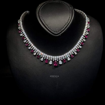 Omnia Nisrine Maroon Bridal Full Set Accessories in High Quality Zircon Stone in Rhodium Plated - Image 4