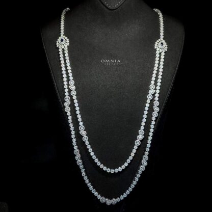 Omnia Ahad Bridal Blue Long chain Set Accessories High Quality Zircon Stone In Rhodium Plated - Image 2