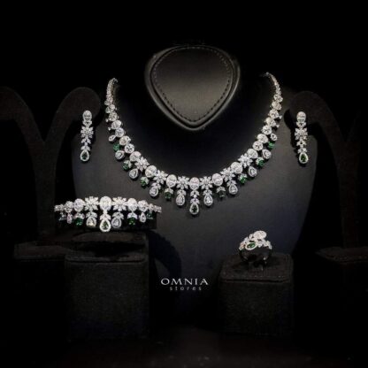 Omnia Trisha Green Bridal Full Set Accessories in High Quality Zircon Stone Rhodium Plated - Image 2