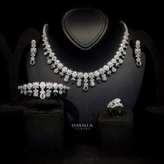 Omnia Trisha Green Bridal Full Set Accessories in High Quality Zircon Stone Rhodium Plated