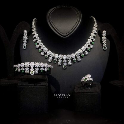 Omnia Trisha Green Bridal Full Set Accessories in High Quality Zircon Stone Rhodium Plated