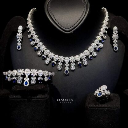 Omnia Trisha Blue Bridal Full Set Accessories in High Quality Zircon Stone Rhodium Plated - Image 2