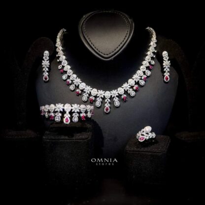 Maroon Full Set with Zircon Stones in Rhodium Plating - Shop Now