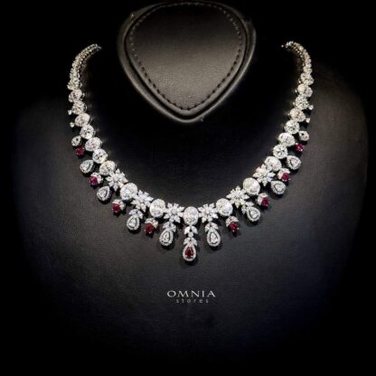 Omnia Trisha Maroon Full set Accessories in High Quality Zircon Stone in Rhodium Plated - Image 2