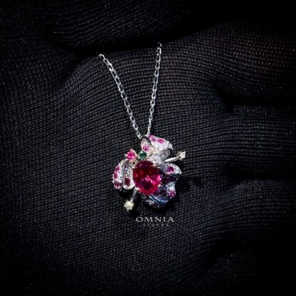 Omnia Emanuela Red Necklace in 92.5 Silver High Quality Simulated diamonds