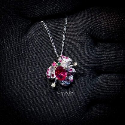 Omnia Emanuela Red Necklace in 92.5 Silver High Quality Simulated diamonds - Image 2