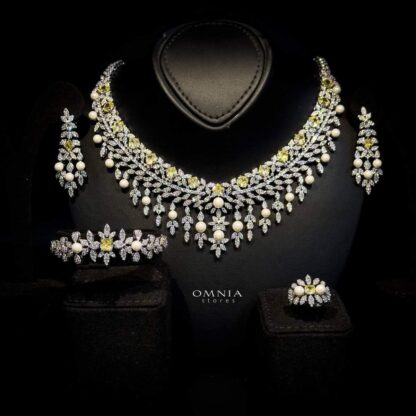 Omnia Juma Bridal Full Set Accessories in High Quality Zircon Stone in Rhodium Plated