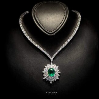 Omnia Thalia Green Necklace in 92.5 Silver High Quality Simulated diamonds