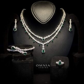 Omnia Ghada Green Bridal Full Set Accessories in High Quality Zircon Stone Rhodium Plated