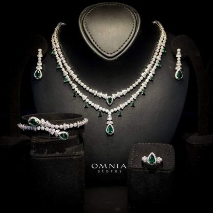 Omnia Ghada Green Bridal Full Set Accessories in High Quality Zircon Stone Rhodium Plated