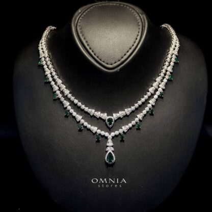 Omnia Ghada Green Bridal Full Set Accessories in High Quality Zircon Stone Rhodium Plated - Image 2