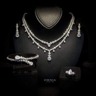 Omnia Ghada White Bridal Full Set Accessories in High Quality Zircon Stone Rhodium Plated