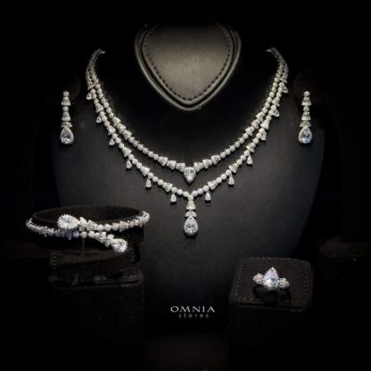 Omnia Ghada White Bridal Full Set Accessories in High Quality Zircon Stone Rhodium Plated