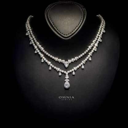 Omnia Ghada White Bridal Full Set Accessories in High Quality Zircon Stone Rhodium Plated - Image 2