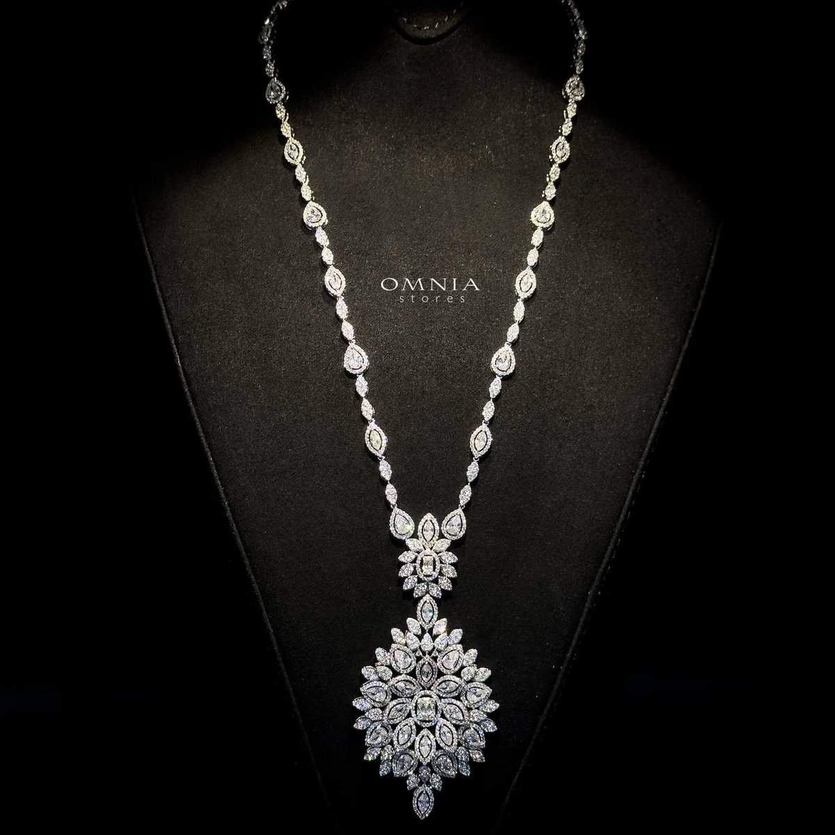 Omnia Abeer Bridal Long chain Set High Quality Zircon Stone In Rhodium Plated - Image 2