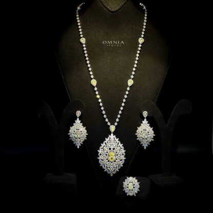 Omnia Noha Bridal Long chain Set Accessories High Quality Zircon Stone In Rhodium Plated