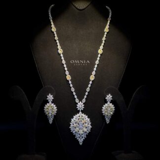 Omnia hasmaa Bridal Long chain Set Accessories High Quality Zircon Stone In Rhodium Plated