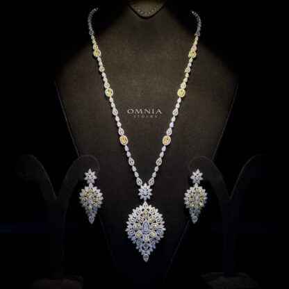 Omnia hasmaa Bridal Long chain Set Accessories High Quality Zircon Stone In Rhodium Plated
