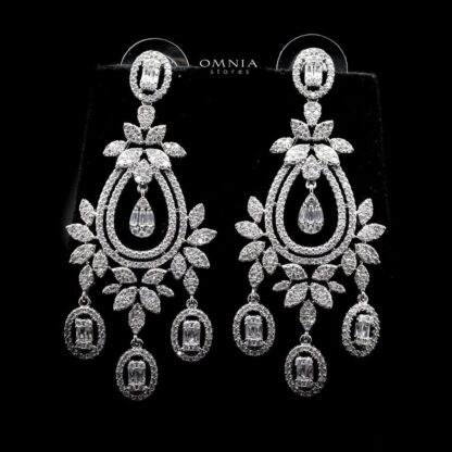 Omnia Shamcey White Earrings in High Quality Zircon Stone in Rhodium Plated - Image 5