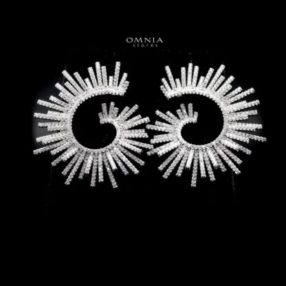 Omnia Shadya Stud Earrings in High Quality Zircon Stone Rhodium Plated - Image 3