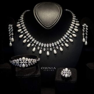 Omnia Nadah White Bridal Full Set in High Quality Zircon Stone Rhodium Plated