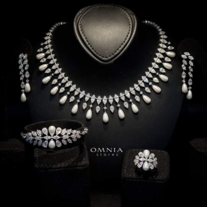 Omnia Nadah White Bridal Full Set in High Quality Zircon Stone Rhodium Plated