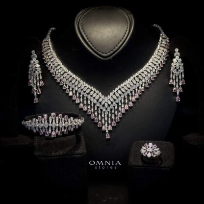 Omnia Miyah Pink Bridal Full Set Accessories in High Quality Zircon Stone Rhodium Plated