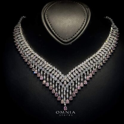 Omnia Miyah Pink Bridal Full Set Accessories in High Quality Zircon Stone Rhodium Plated - Image 2