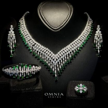 Omnia Miyah Green Bridal Full Set Accessories in High Quality Zircon Stone Rhodium Plated - Image 2