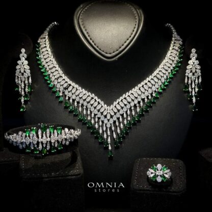 Omnia Miyah Green Bridal Full Set Accessories in High Quality Zircon Stone Rhodium Plated
