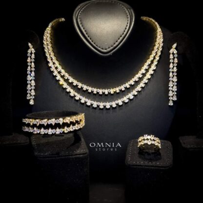 Omnia Aria Golden Bridal Full Set in High Quality Zircon Stone Rhodium Plated - Image 2