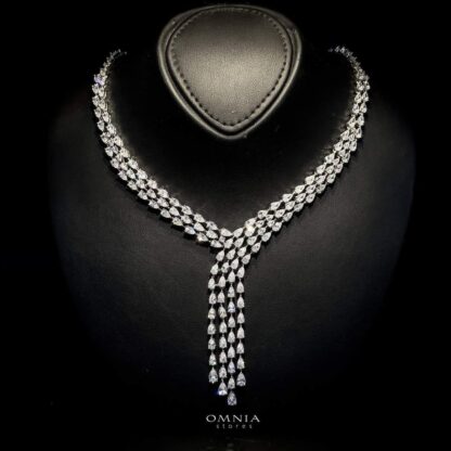 Omnia Michelle White Bridal Full Set Accessories in High Quality Zircon Stone in Rhodium Plated - Image 2