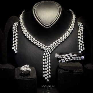Omnia Michelle White Bridal Full Set Accessories in High Quality Zircon Stone in Rhodium Plated