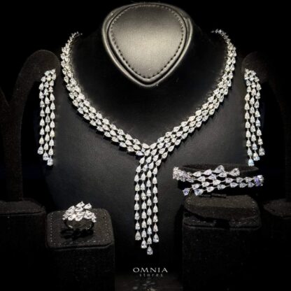 Omnia Michelle White Bridal Full Set Accessories in High Quality Zircon Stone in Rhodium Plated