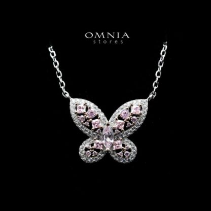 Omnia Dalia Pink Butterfly Necklace In 92.5 Silver High Quality Simulated Diamonds - Image 2