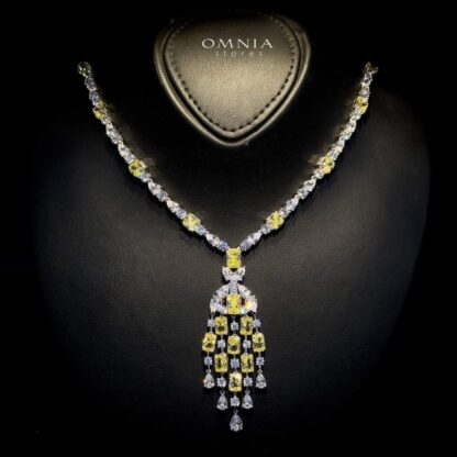 Omnia Israa Yellow Necklace In 92.5 Silver High Quality Simulated diamonds