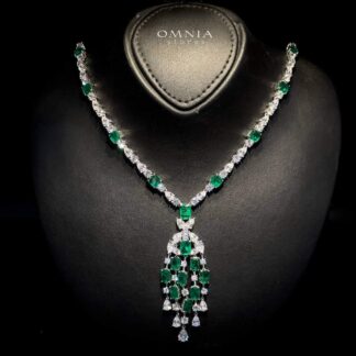 Omnia Israa Green Necklace In 92.5 Silver High Quality Simulated diamonds