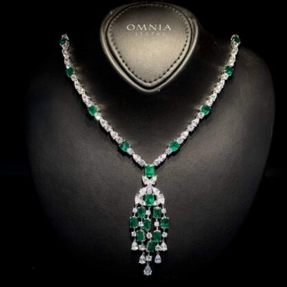 Omnia Israa Green Necklace In 92.5 Silver High Quality Simulated diamonds