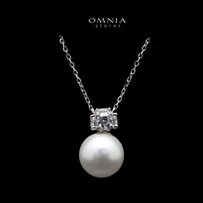 Omnia Belle White Pearl Necklace In 92.5 Silver High Quality Simulated Diamonds