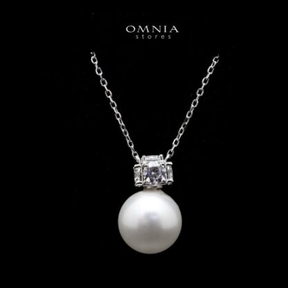 Omnia Belle White Pearl Necklace In 92.5 Silver High Quality Simulated Diamonds - Image 2