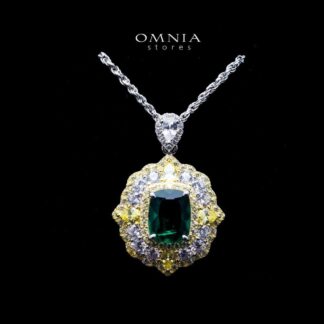 Omnia Maliya Green Necklace in 92.5 Silver High Quality Simulated Diamonds