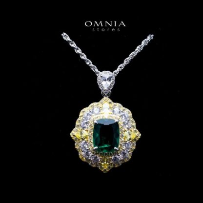 Omnia Maliya Green Necklace in 92.5 Silver High Quality Simulated Diamonds