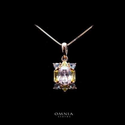 Omnia Ranya Rose Gold Necklace In 92.5 Silver High Quality Simulated Diamonds