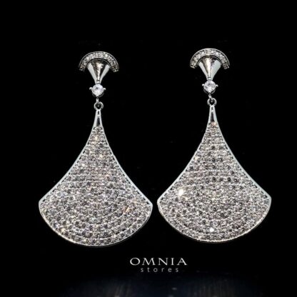 Omnia Suhair Pave Drop Earrings in High Quality Zircon Stone Rhodium Plated