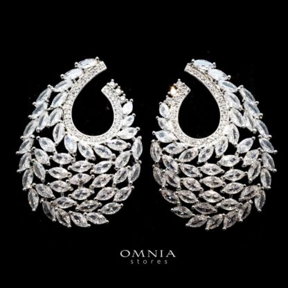 Omnia Sultana White Teardrop Hoop Earrings In High Quality Zircon Stone Rhodium Plated