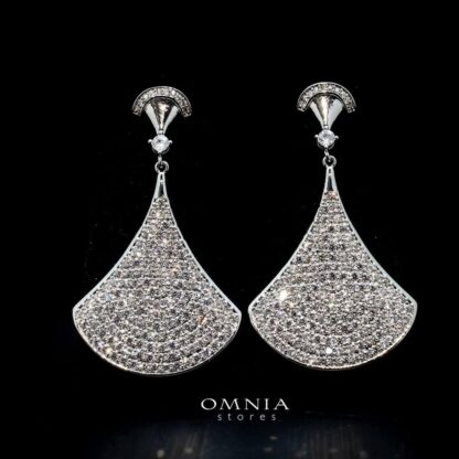 Omnia Suhair Pave Drop Earrings in High Quality Zircon Stone Rhodium Plated - Image 2
