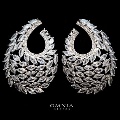 Omnia Sultana White Teardrop Hoop Earrings In High Quality Zircon Stone Rhodium Plated - Image 2
