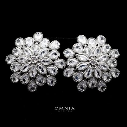 Omnia Elsa White Floral Earrings in High Quality Zircon Stone Rhodium Plated