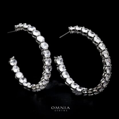 Omnia Rina Radiant Crystal Hoop Earrings in High Quality Zircon Stone Rhodium Plated